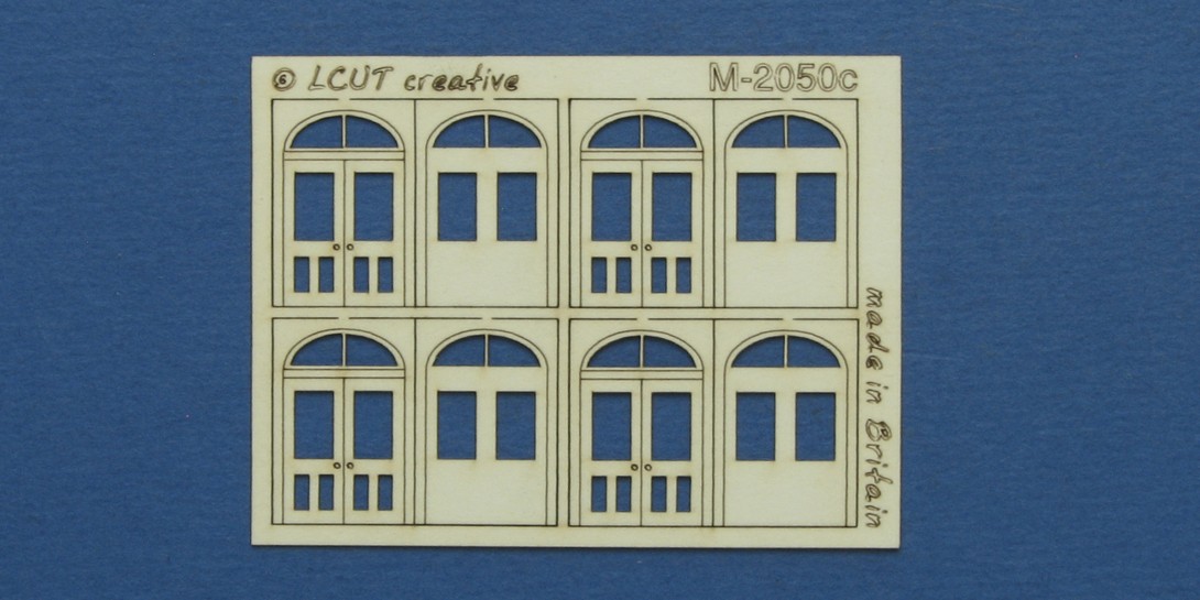 M 20-50c N gauge kit of 4 double doors with round transom type 2 Kit of 4 double doors with round transom type 2. Designed in 2 layers with an outer frame/margin. Made from 0.35mm paper.
